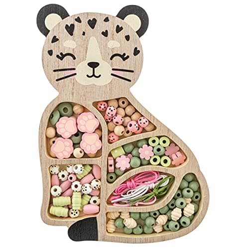 Stephen Joseph Bead Boutique Leopard Childrens Jewelry Making Kit Leopard Theme Includes 4 Necklaces 4 Bracelets 125 Wooden Beads Ages 3