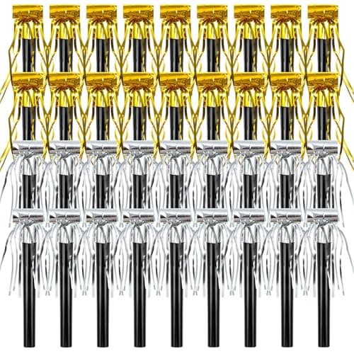 Sumind 36 Pcs Party Blower Noisemakers Party Squawkers Blowouts Whistles Fringed Noise Maker Musical Blowouts for Birthday Supplies GoldSilver