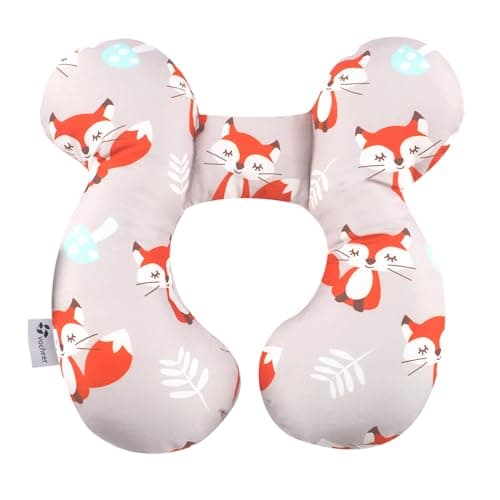 vocheer Baby Travel PillowUpgraded Head and Neck Support Pillow for Pushchair Car Seat Stroller Bouncer CottonOrange Fox