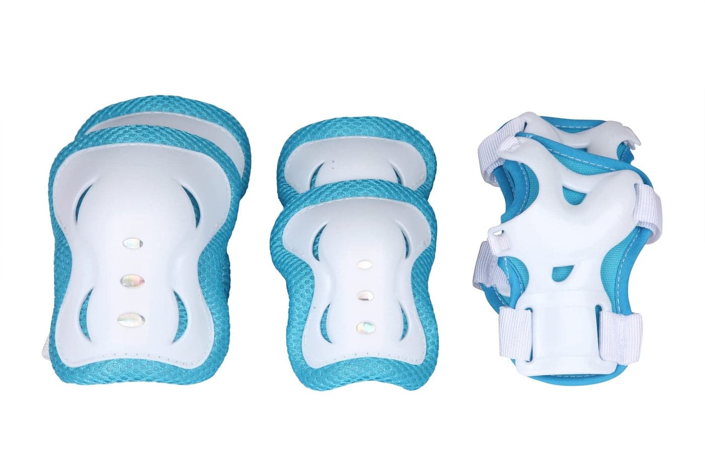 AIRAVAT Skating Guard, Cycling Protection Set, Protective Skating Guard Kit, Multi Sport Gear with 1 Pair Knee Support, Elbow Support, Palm Support (Small - 3 Year to 6 Year, White Sky Blue Color)