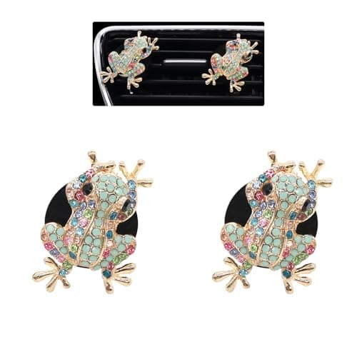 ORIESSE Frog Car Decor2pcs Tree Frog Car Air Freshener Vent ClipsCute Dashboard Decorations for Women TeensRefillable Outlet DiffusersAlloy Coloful Rhinestones Charm
