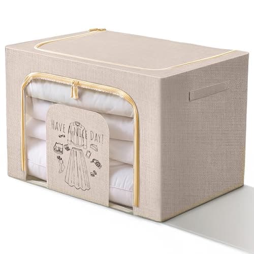 Prime Pick Zip Storage Box Foldable Clothes Organizer Double Zipper Lid Heavy Duty Reinforced Handles Breathable Washable Fabric Wardrobe Closet Home Storage Beige Large Pack of 1