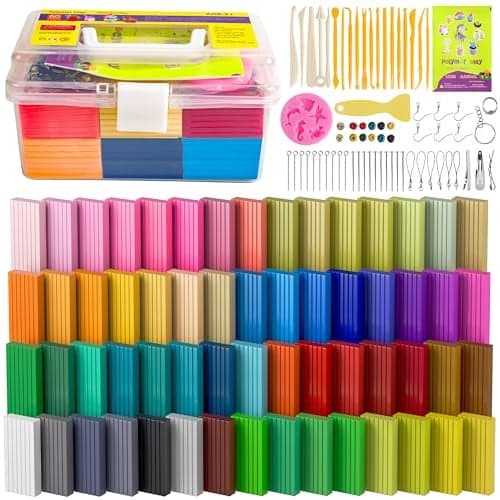 Polymer Clay 60 Colors Modeling Clay for Kids Oven Baked Model Clay NonSticky with Sculpting Tools DIY Starter Kitsand Accessories