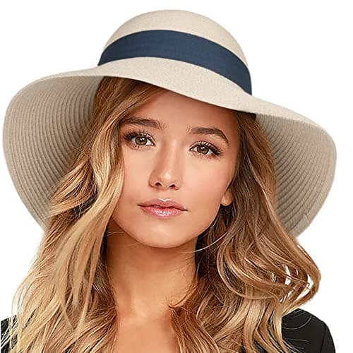 FURTALK Womens Beach Sun Straw Hat UV UPF 80+ Travel Foldable Brim Summer UV Hat