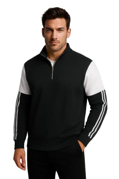 FN3 Stripe Half Zipper Solid Sweatshirt for Men ||Regular Fit Black
