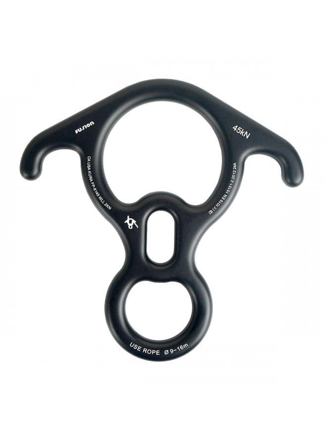 Fusion Climb Aluminum Terminal 8 Descender Black, Large Bent Ear Belaying and Rappelling Gear Belay Device, Perfect for Climbing, Ziplining and Rescue(FP-8145-BLK)