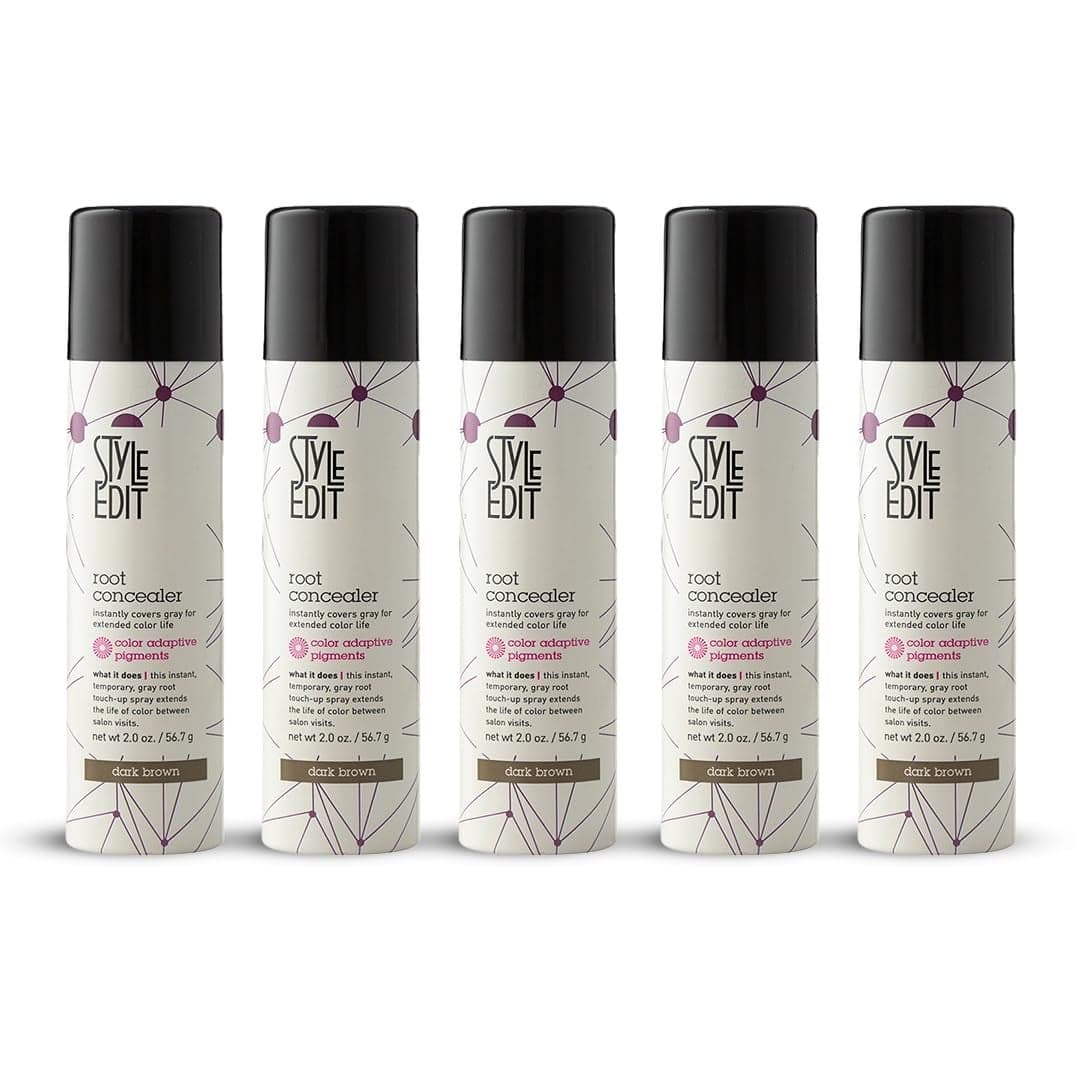Style Edit Root Concealer Touch Up Spray Instantly Covers Greys And Roots Professional Salon Quality Grays Cover Up Hair Products for Women Dark Brown 2 Ounce PACK OF 4 PLUS 1 FREE Total Of 5