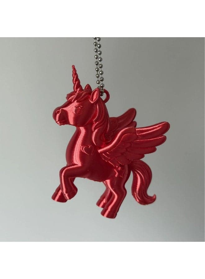 3D Printed Dreamy Pink Winged Unicorn Bag Charm, Silky Iridescent Red Glitter Horse Mini Tabletop Ornament, Cute Desk Decor Holiday Gift for Girls & Young Women