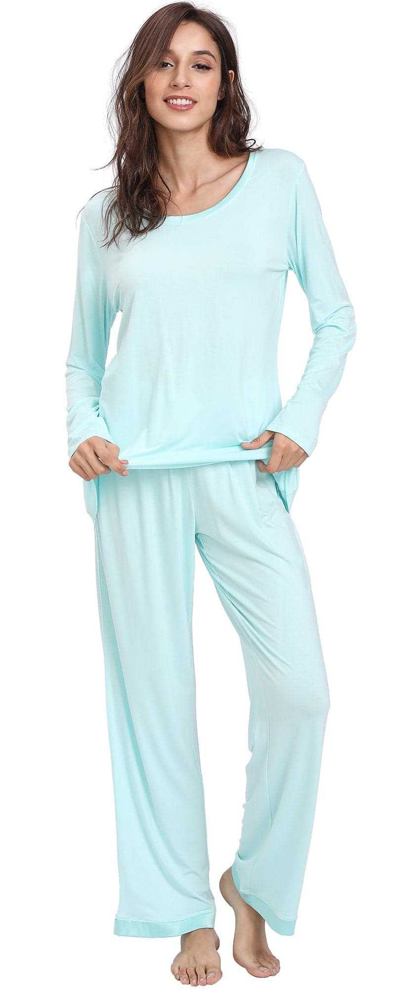 GYS Viscose from Bamboo Womens Pajama Sets Super Soft Long Sleeve Sleepwear Comfy Winter Pjs Sets S4X Aqua XLarge