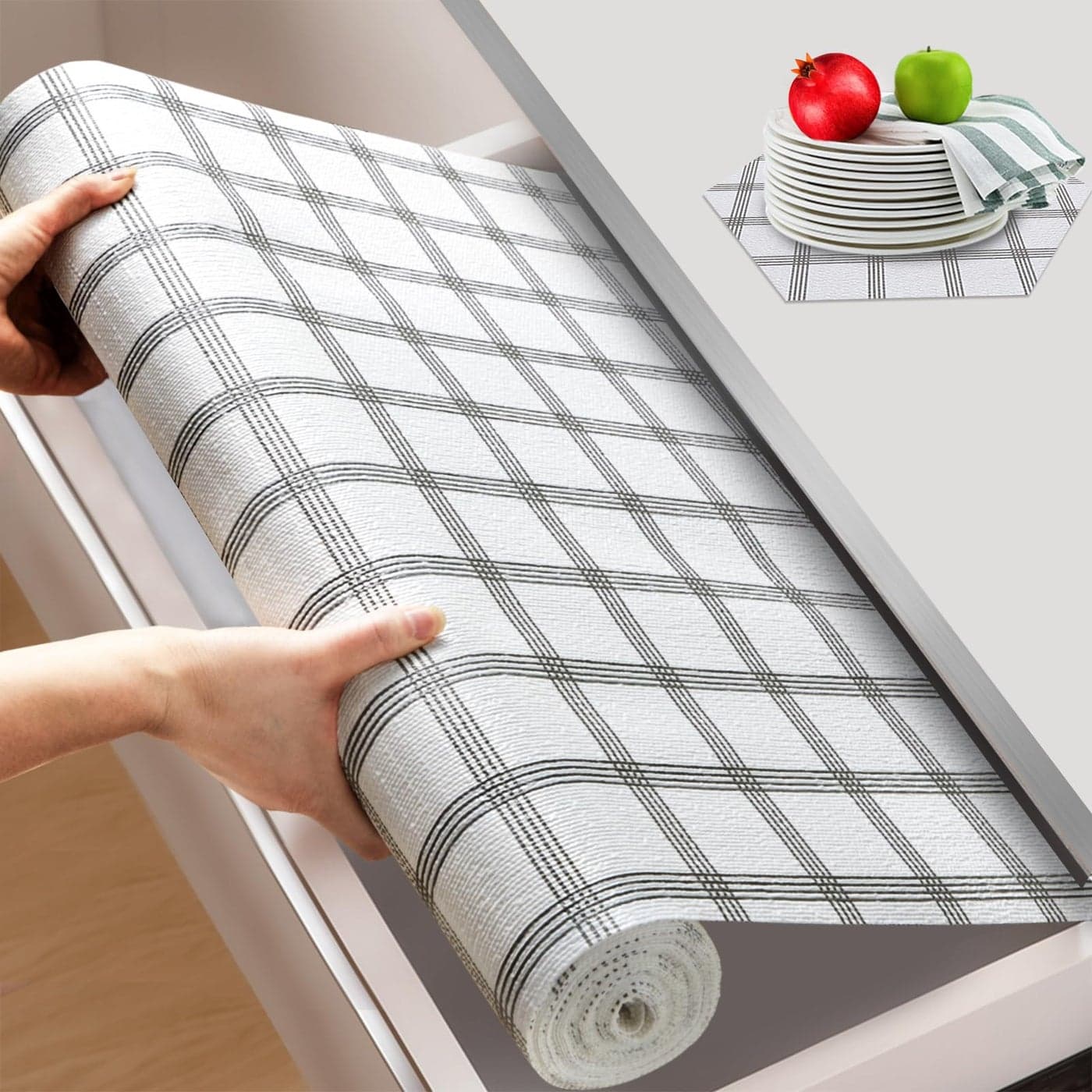 Beautysaid Shelf and Drawer Liner for Kitchen Cabinet Non Adhesive Non Slip Shelf Paper Waterproof Washable Thickened for Dresser Pantry Shelve Bathroom Protector LinerPlaid236 in x 20 FT