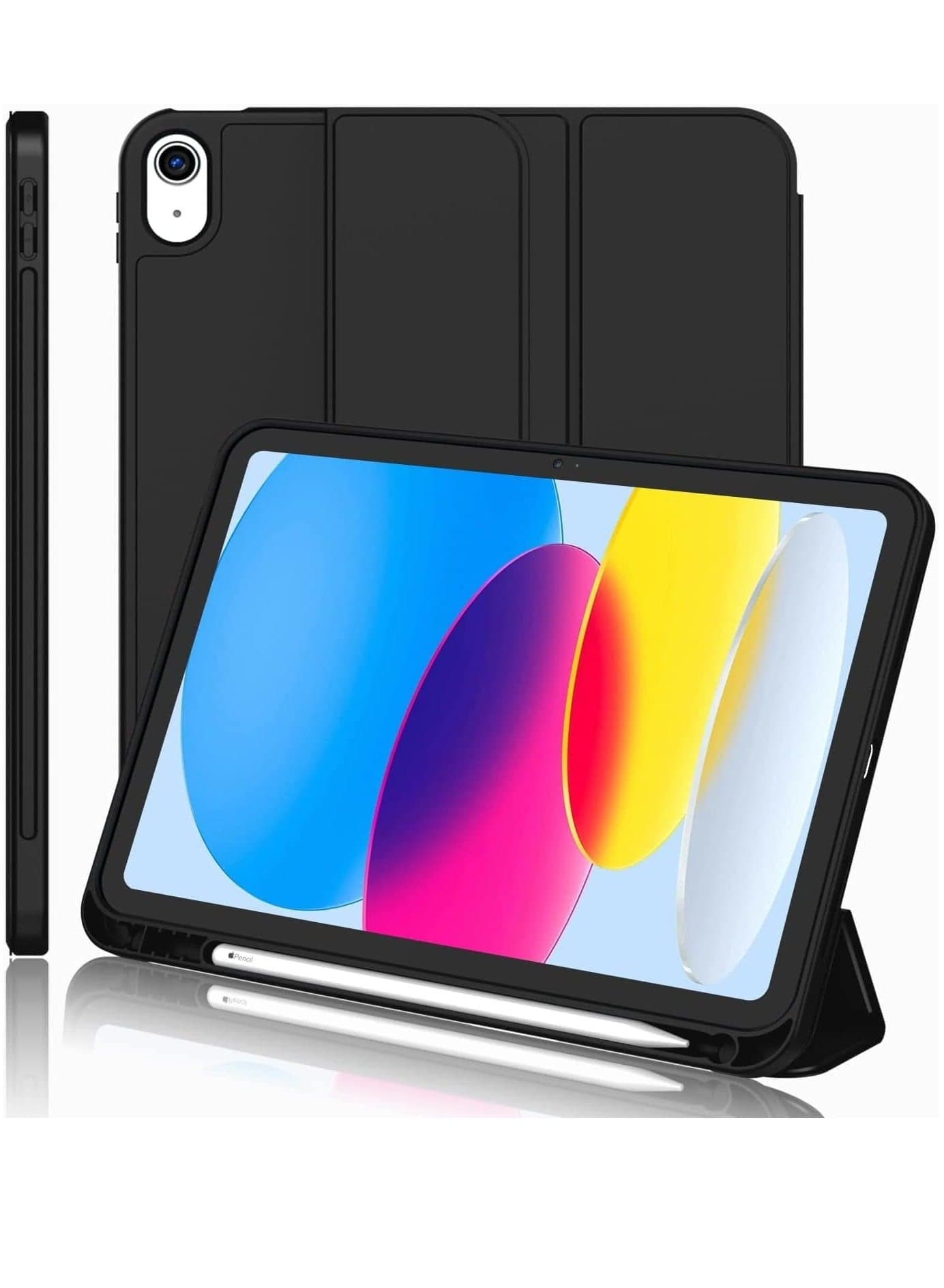 Trifold Stand Smart Case for New iPad 10.9 Inch (10th Gen 2022) with Pencil Holder - Soft TPU Back, Auto Wake/Sleep - Black