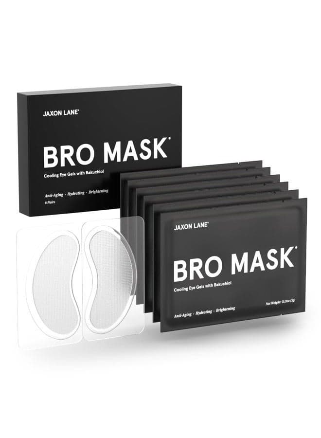 BRO MASK Under Eye Gel Pads: Cooling Eye Patches for Dark Circles and Puffiness | Anti Aging Hydrogel Eye Patch Set w/ Bakuchiol, Green Tea, Hyaluronic Acid, Caffeine, Niacinamide/Vitamin B3 -6 Pairs