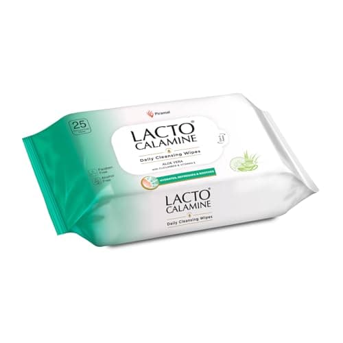 Lacto Calamine Daily Cleansing Face Wipes with Aloe Vera, Cucumber and Vitamin E (25 wipes) Pack of 1
