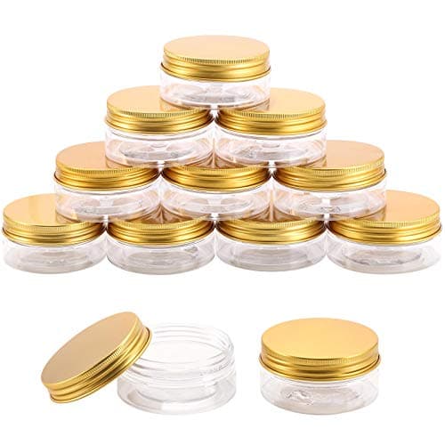 Tecbeauty 12-Pack 120ml Clear Plastic Slime Jars with Lids, Refillable Empty Round Containers for Cosmetics, Lotions, Gold