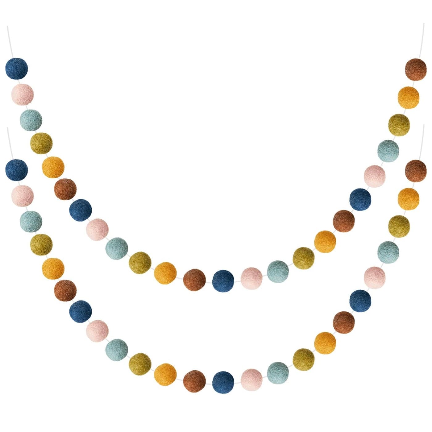 WILLBOND 2 Pieces Wool Felt Rainbow Ball Garland Colorful Pom Pom 65 ft Long 24 Ball Garland for Easter Mardi Gras Classroom Halloween Thanksgiving Xmas Multicolor