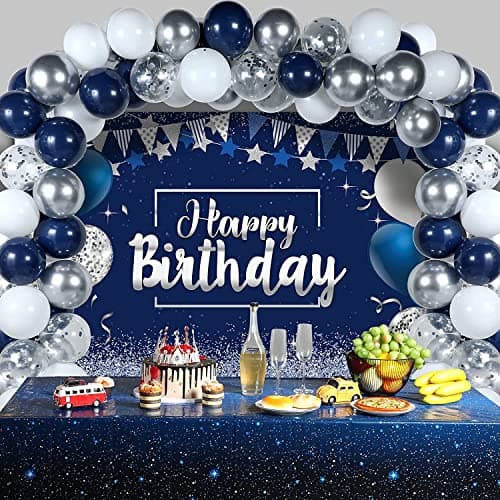 LAZYBEEE Navy Balloon Kit Metallic Balloon Arch Garland For Festival Picnic Family Engagement, Wedding, Birthday Party, Theme Anniversary Celebration (Navy blue silver)