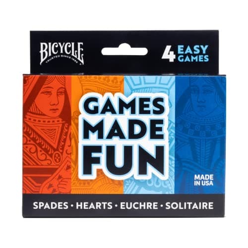 Bicycle 4 Playing Card Games in 1 Euchre Hearts Spades and Solitaire 4 Card Game Pack