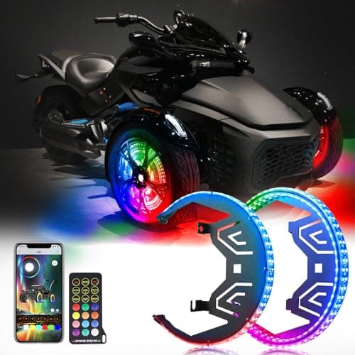 AddSafety Wheel Ring Lights fit for All Can-Am Spyder F3 Models 2017-2024 Spyder F3-S F3-T F3 Limited Chasing Color LED Wheel Lights with Bluetooth and Remote