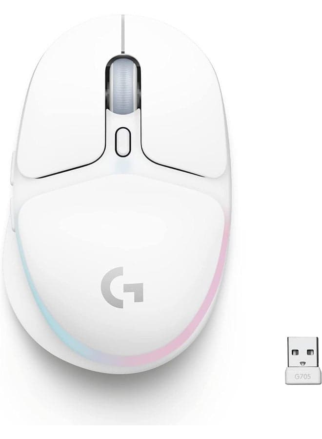 Logitech G705 Wireless Gaming Mouse, Customizable LIGHTSYNC RGB Lighting, Lightspeed Wireless, Bluetooth Connectivity, Lightweight, PC/Mac/Laptop- White I 910-006366