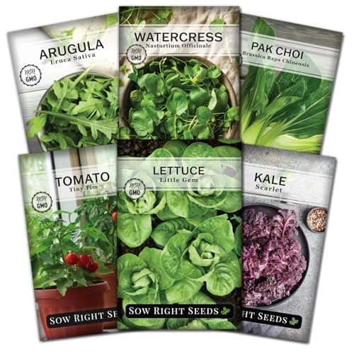 Sow Right Seeds - Hydroponic Vegetable Seeds for Planting - Lettuce, Kale, Arugula, Pak Choi, Watercress & Cherry Tomato Seeds for Planting and Growing Hydroponics - Perfect for Indoor Growing System