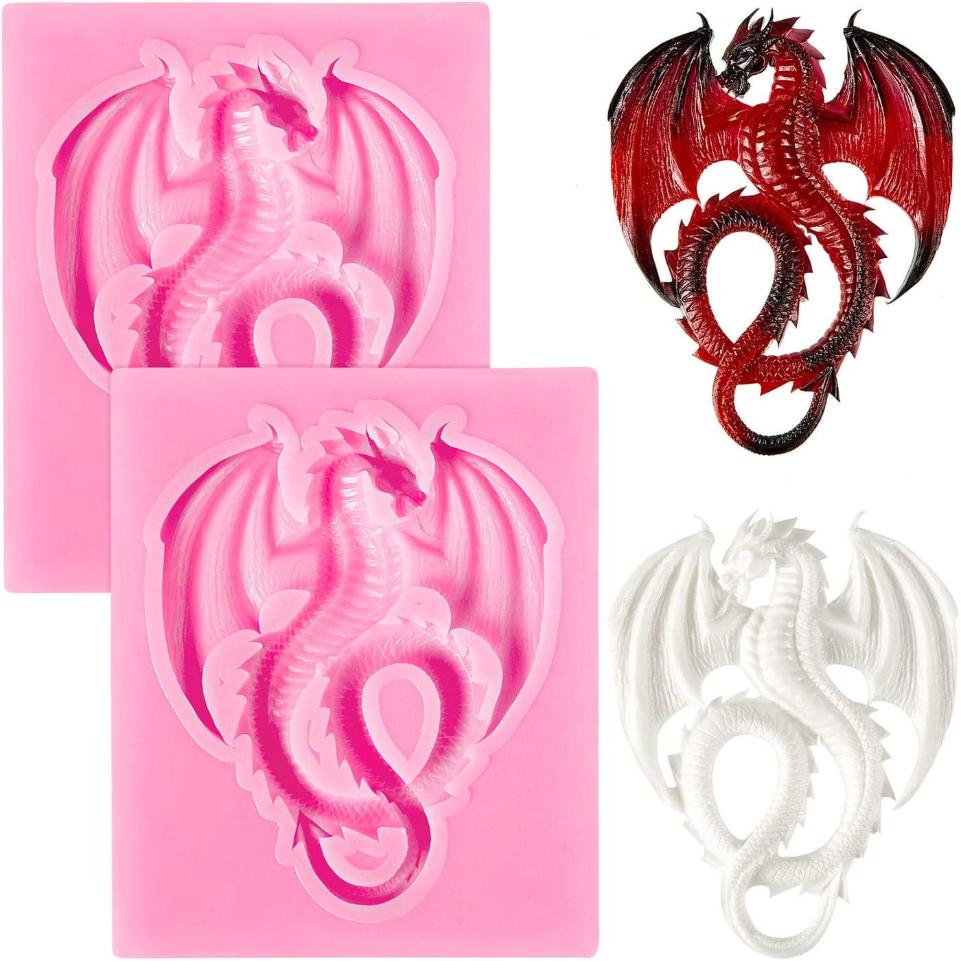 2 Pieces Dragon Silicone Mold Cute Dragon Fondant Mold Animal Chocolate Baking Tool for Cake Decorating Polymer Clay