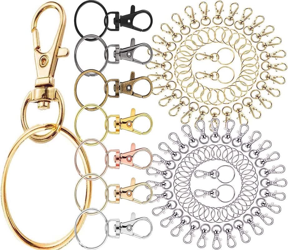 DIY Crafts Pack of 5 Sets, Gold, Key Chain Clip Hook Swivel Lanyard Snap Hook Keychain Hooks for Lanyard Key Rings Crafting and Rings for for Keych (Pack of 5 Sets, Gold)