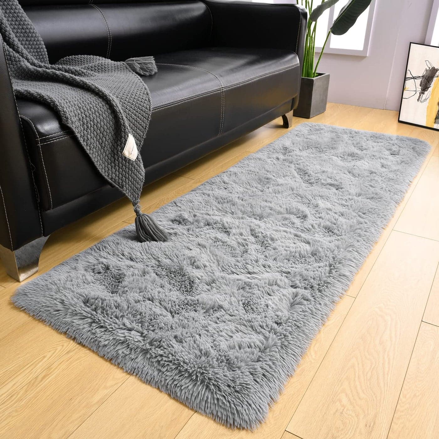 LOCHAS Ultra Soft Indoor Modern Area Rugs Fluffy Living Room Carpets for Children Bedroom Home Decor Nursery Rug 2x8 Feet Gray