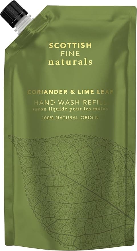 Scottish Fine Soaps Scottish Fine Naturals Hand Wash Refill Coriander and Lime Leaf Enriched With Vitamin B5 Hydrating Soothing Regenerative Sensitive Formula Vegan Friendly 600ml