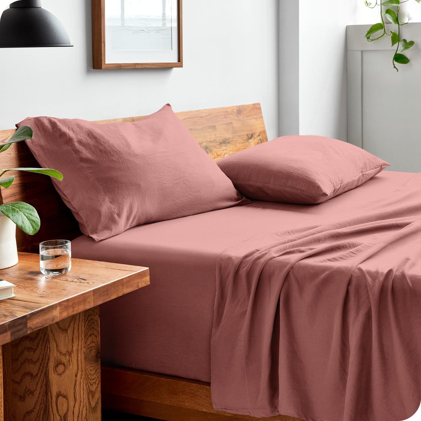 Bare Home Twin XL Sheet Set Luxury 1800 UltraSoft Stonewashed Microfiber Double Brushed Deep Pockets Easy Fit Breathable Bedding Sheet Sets Pillowcases Twin XL Dusty Rose