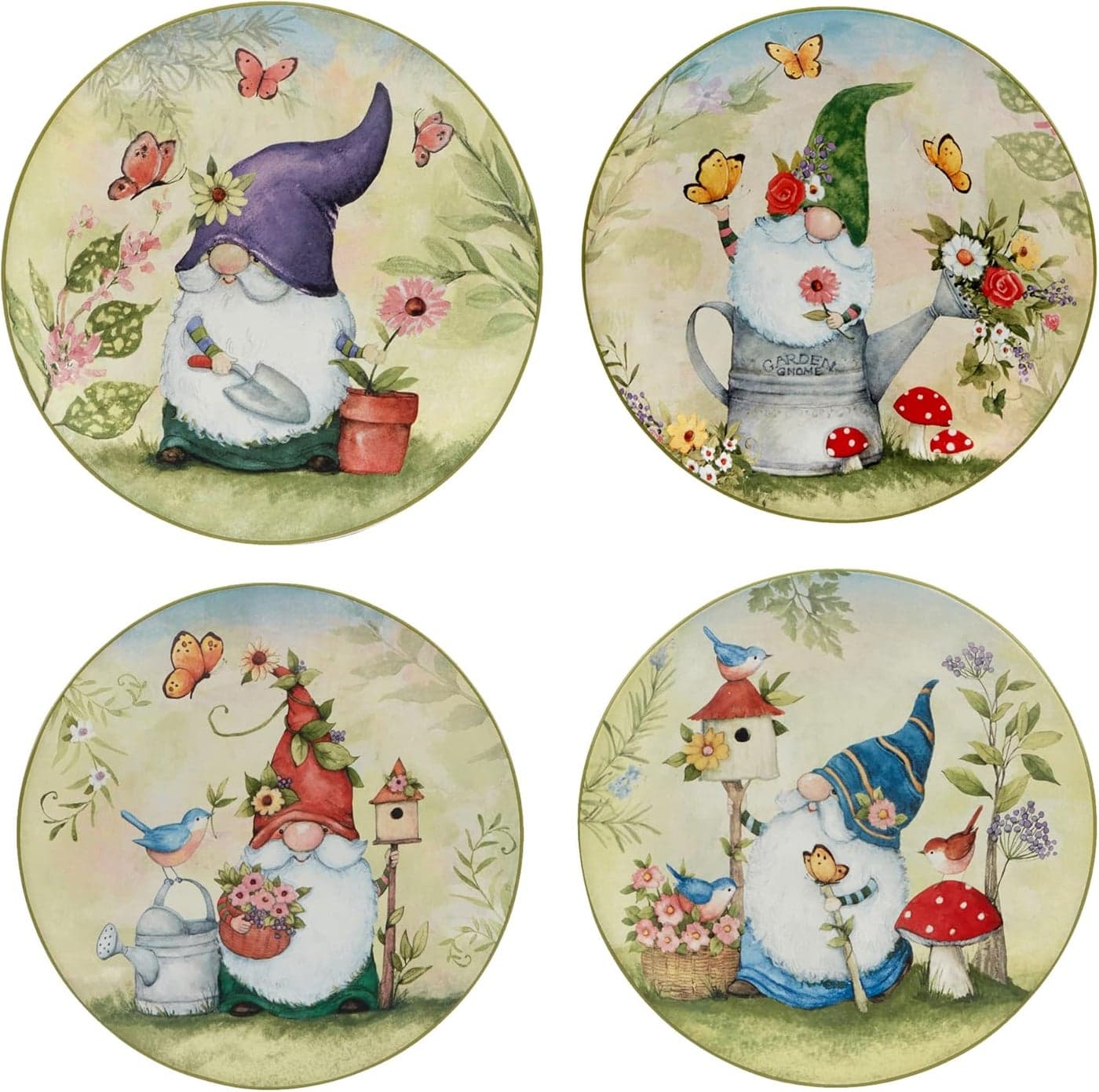Certified International Garden Gnomes 9 SaladDessert Plates Multicolor Medium Set of 4