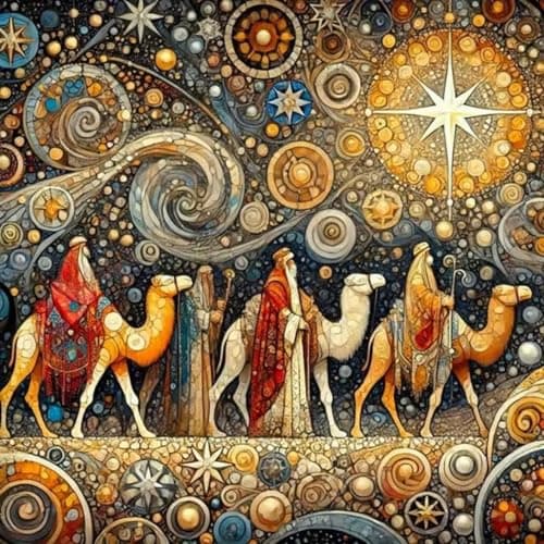 Mosaflare Pilgrimage Diamond Painting Kits for Adults, 5D Camel Caravan Diamond Art for Beginners, DIY Full Round Drill Paint by Diamonds Dot Gem Art for Adults, Home Wall Decor 13.7x13.7 Inch