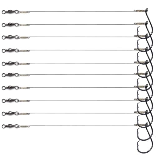 SENYUBBY 1#-8/0# Offset Octopus Hooks Rig, Fishing Wire Leader -Heavy Duty Stainless Steel Wire Line Leaders with Rolling Swivel and Barb Hooks, Fishing Lure Bait Rig Saltwater…