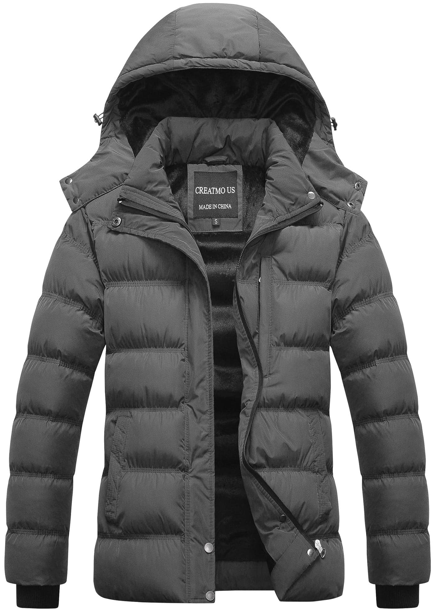 CREATMO US Puffer Coat Down Jacket Womens Winter Jackets Coats Particular Lightweight Warm Quilted Bubble Parka Padded Hood Grey S