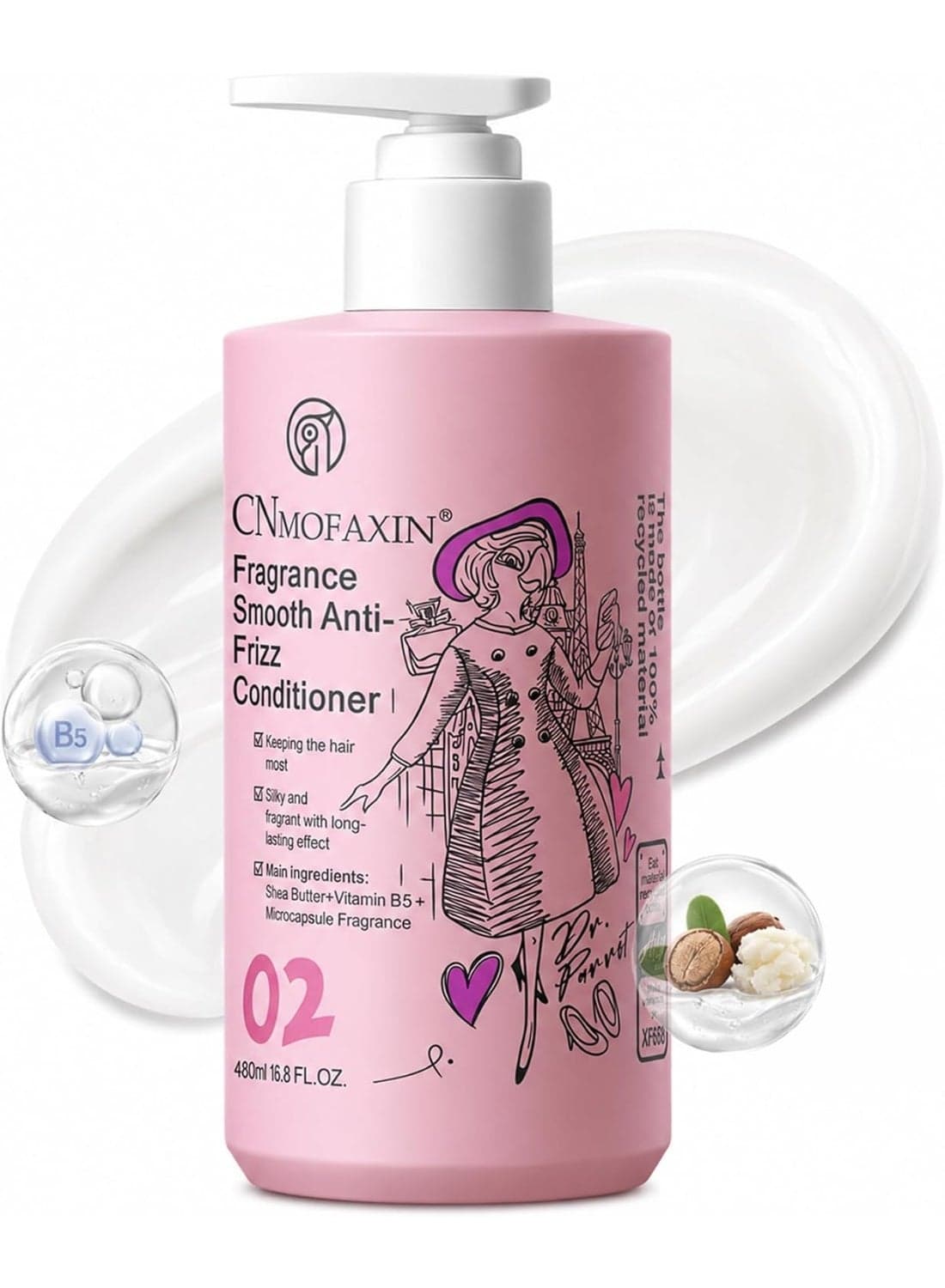 Smooth Anti Frizz Conditioner 480ml with Shea Butter & Vitamin B5, Moisturising Hair Conditioner for Dry Frizzy Hair, Silky Smooth Finish with Long Lasting Fragrance