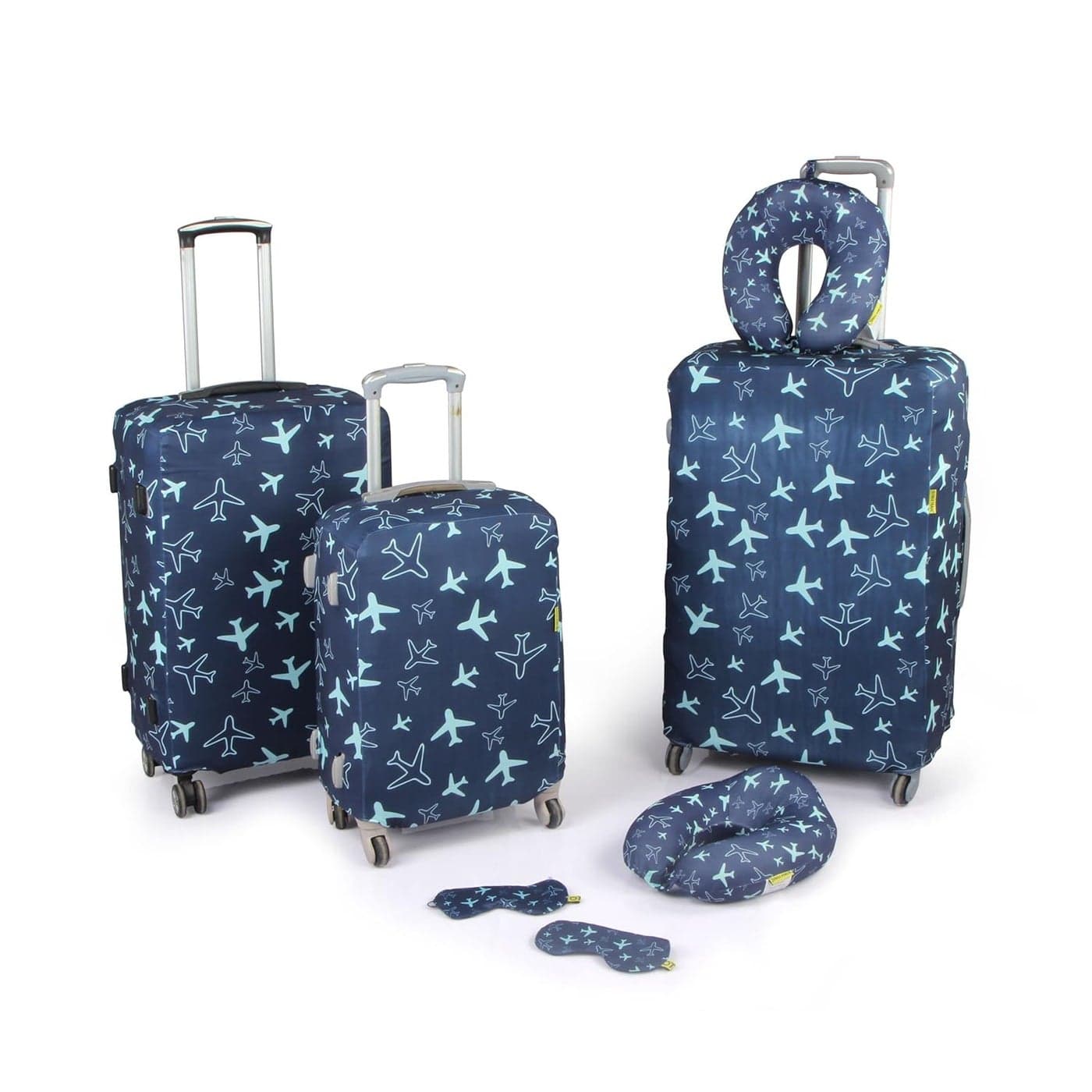 ORKA TRAVEL Couple Combo Luggage Sleeve Cover Only 3 Sizes with 2 Memory Foam High Back U Neck 2 Printed Eye Mask Suitcase Bag Not Included in This Product