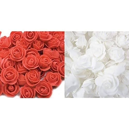 SATYAM KRAFT 50 Pcs Small Artificial Foam Rose Flower Heads | Floral Craft Flowers for Wedding/Shaadi Christmas Valentine's Day Decorations Pooja Thali Mandap & Craft DIY (Red and White)