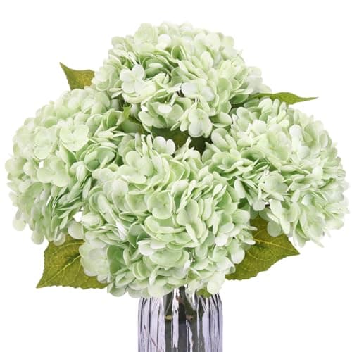 JPSOR 4pcs Green Hydrangea Artificial Flowers, 21in Real Touch Hydrangeas Flowers, Lifelike Fake Hydrangea Flower for Home Decor Party Floral Arrangements Wedding Bouquets Centerpieces