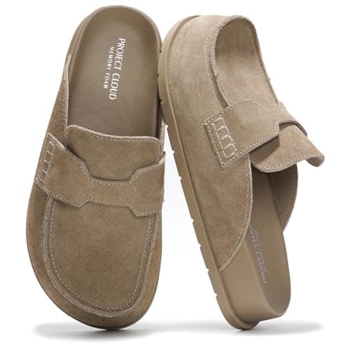 Project Cloud Genuine Leather Womens Clog - Memory Foam Arch Support Non-Slip Sole Mules & Clogs for Women Footwear - Platform Winter Shoes (Foamy, TAUPSUEDE, 9)