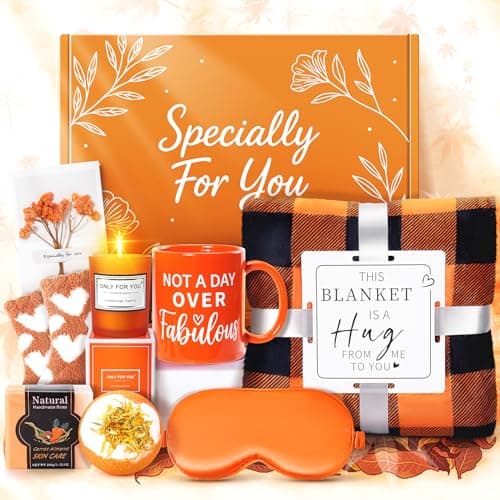 Fortunings JDS 13PCS Orange for WomenThank You Birthday Baskets for Women Wife Mom Sister Friend Girlfriend Teacher Get Well Self Care Package GraduationSympathyRetirement Thank You Gifts