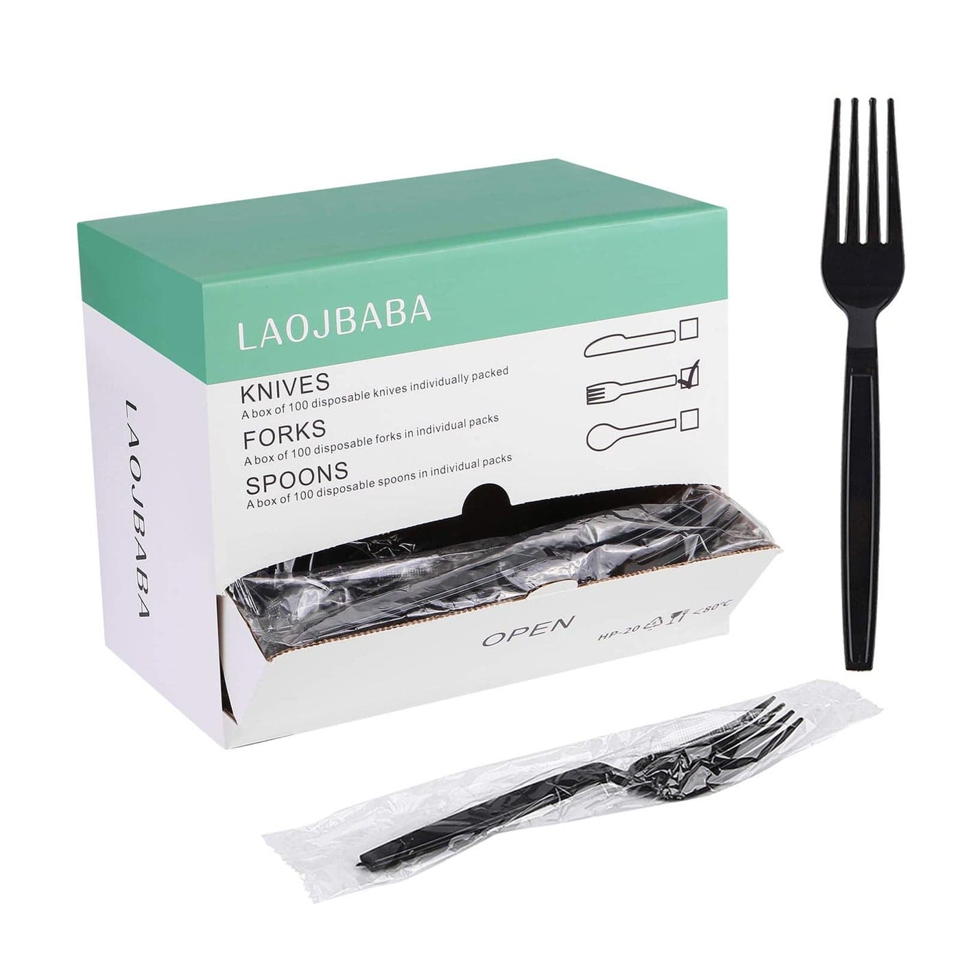 Laojbaba Plastic Fork Disposable Individually WrappedPackaged Black 7Inch Commercial Take Away Super Hard Mass Heavy Forks 100 PCS