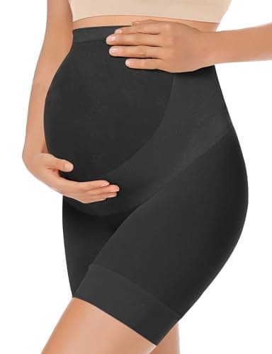 KIM S Maternity Biker Shorts Fall Maternity Clothes Pregnancy Shapewear for Dresses Underwear Over the Bump Panties Pregnancy Must Haves (Black S)