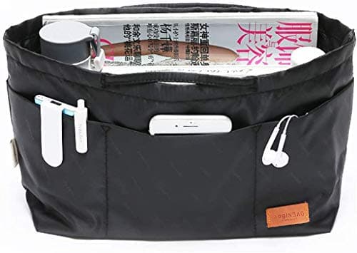 iN. Purse Organizer Insert with zipper Nylon fabric for women Handbags & Totebag black Size: Small: 13"(Top)/8.7"(Bottom) L × 4.7" W × 7.5" H