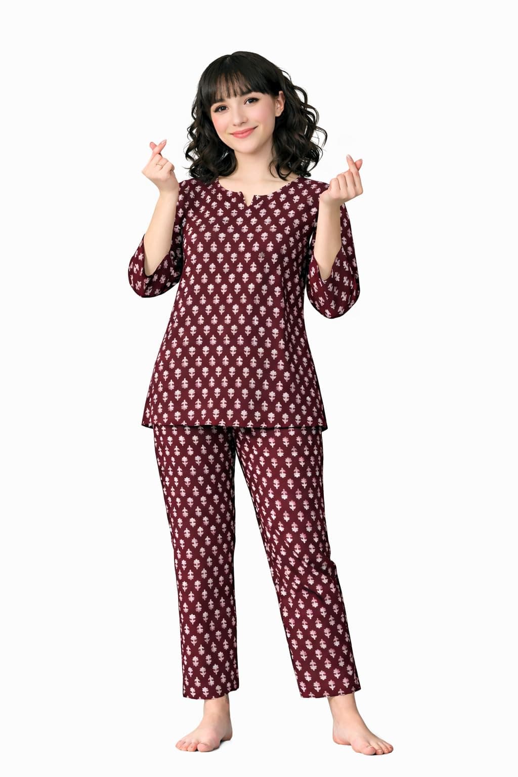Ichaa Women's Printed Cotton Night Wear Top and Bottom Night Suit Set