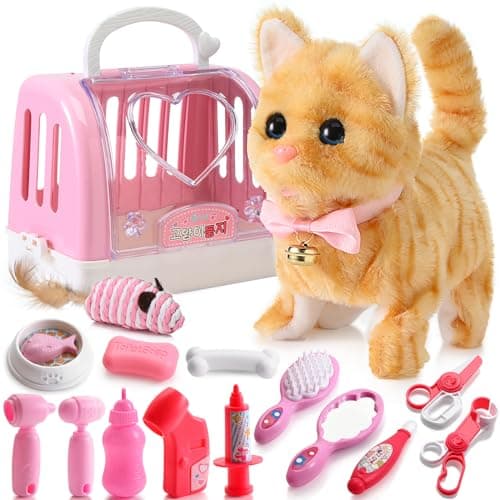 WorWoder 15PC Robot Plush Electronic Interactive Cats That Move and Meow Walking Wagging Lifelike Stuffed Kitten Toy pet for Girls Kid PartsYellow