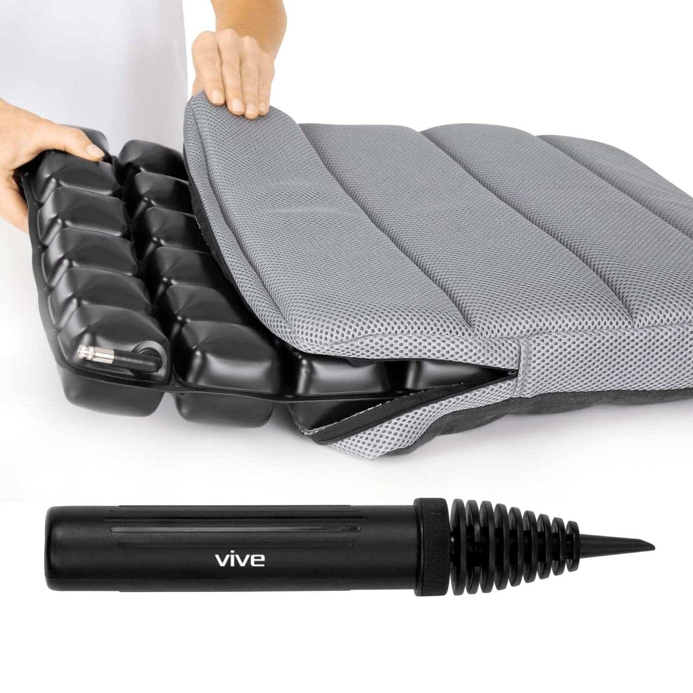 Vive Inflatable Wheelchair Air Seat Cushion Adjustable Air Pressure Relief Travel Seat Portable Waffle Style Pressure Relief Bed Sore Ulcer Treatment Wheel Chair Pain Cushion for Mobility Aids