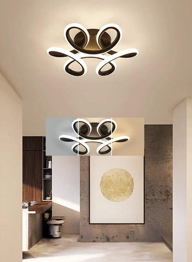 Elegant Floral Design Ceiling Light: 22W 3-Color Dimmable LED with Shade, Modern Black Flush Mount for Bedroom, Living Room & Hallway Ambiance