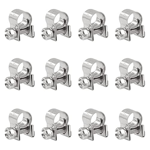 Glarks 12Pack 7-9mm Stainless Steel Mini Fuel Injection Hose Clamps Adjustable Pipe Hose Clip Tube Clamps Set (9/32''-11/32'' Dia)