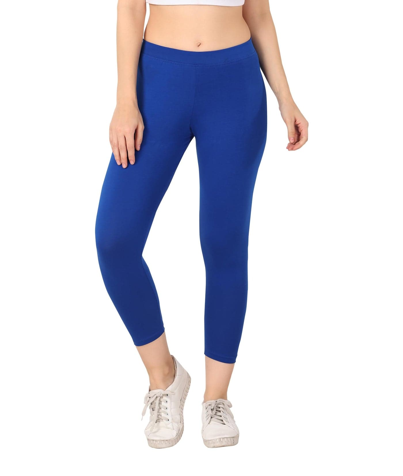 TRASA Tailored Cut & Classic Fit Stretchable Cotton Fabric Mid-Rise Skinny Fit High Ankle Length/Cropped Length Leggings for Women - Royal Blue, Size - 2XL