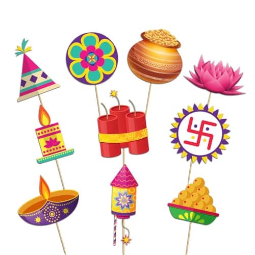 Festiko Cardstock Set Of 10 Pcs Shubh Dipawali Photobooth Props, Diwali Photo Props, Diwali Decoration Items, Happy Diwali Decorations, Multicolor