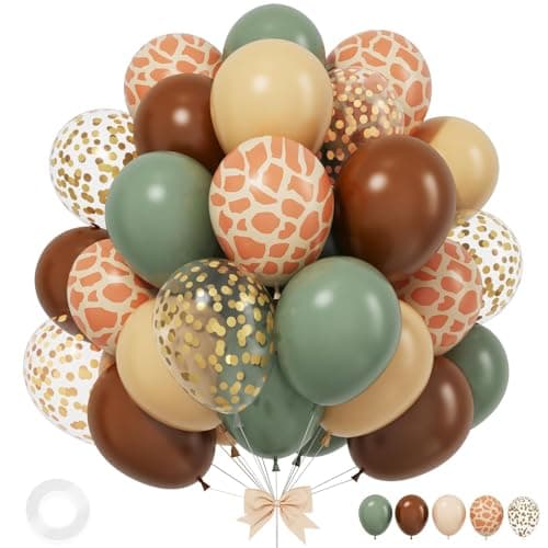 Green and Brown Balloons 12 Inchs Sage Green Deer Print Gold Confetti Balloons for Kids Woodland Baby Shower Decorations Safari Jungle Dinosaur Theme Birthday Party Wedding Grauation Supplies
